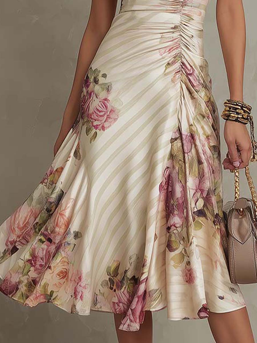Elegant vintage floral midi dress styled look