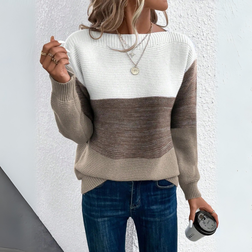 Clara Elegant Three-Color Patchwork Sweater — alternate view