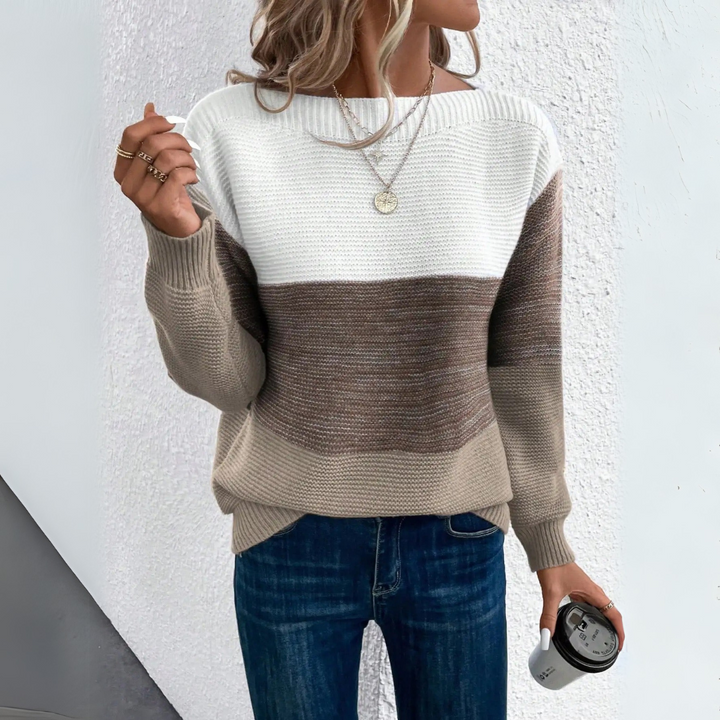 Clara Elegant Three-Color Patchwork Sweater — alternate view