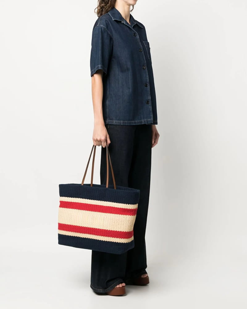 Retro Textured Stripe Knit Tote Bag