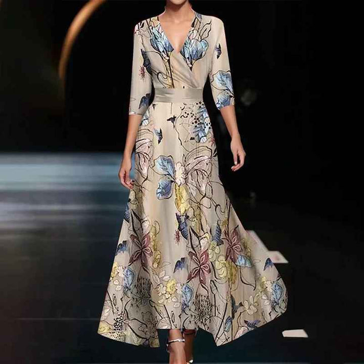 Zoe - Classic Floral V-Neck Maxi Dress — back view