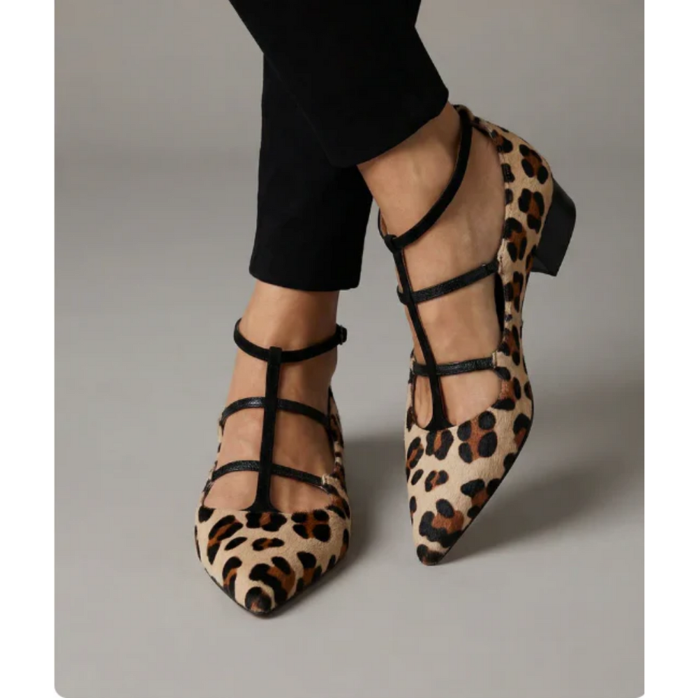 Animal Print Ballet Flats with Straps — side view