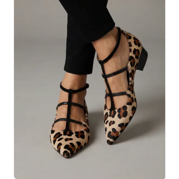 Animal Print Ballet Flats with Straps — side view