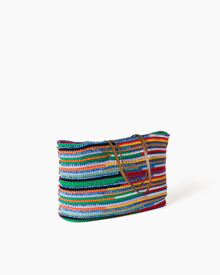 Summer Multicolor Striped Crochet Shoulder Tote Bag