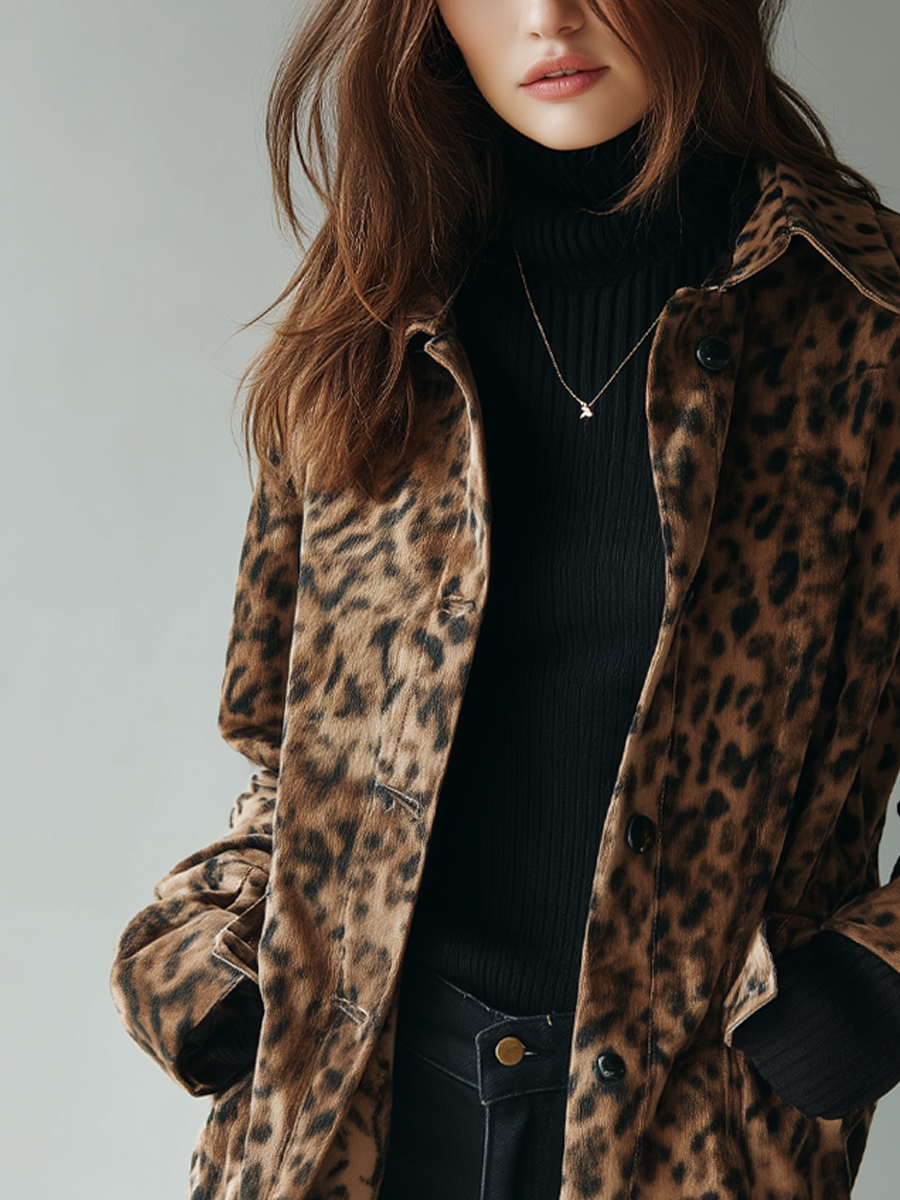 Vintage leopard print eco-suede jacket styled view