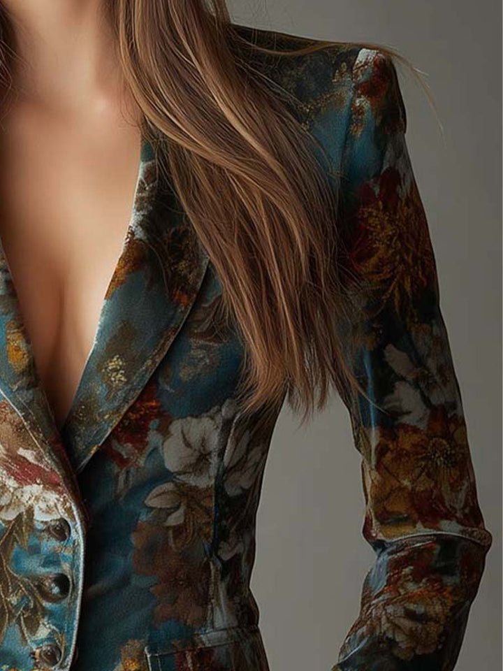 Floral velvet blazer back view