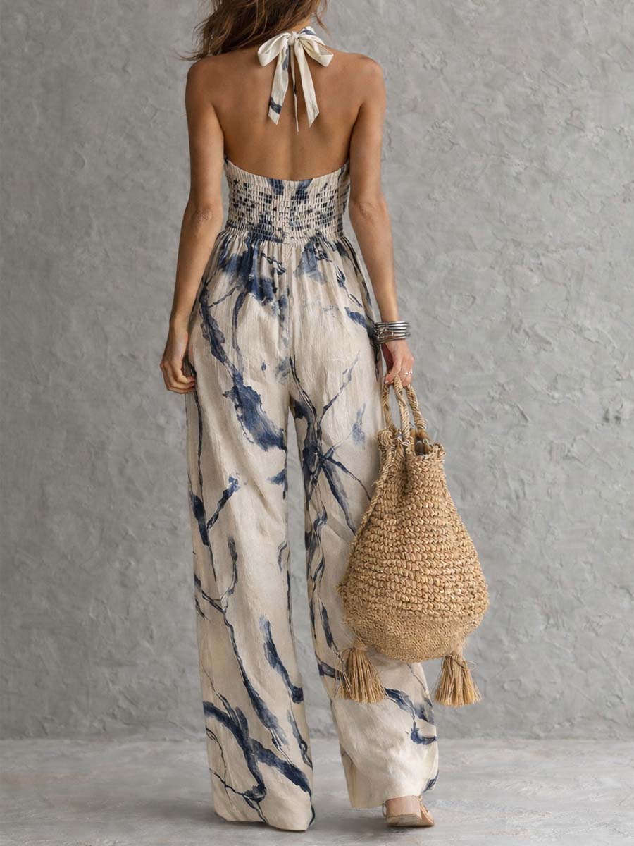 Ink wash print jumpsuit side view