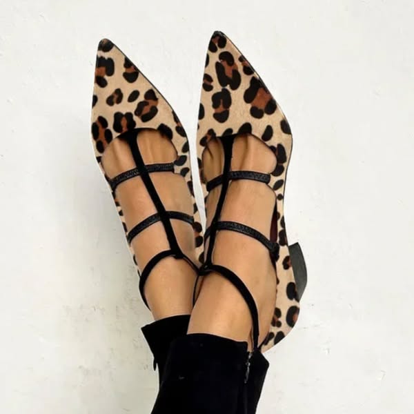 Animal Print Ballet Flats with Straps — front view