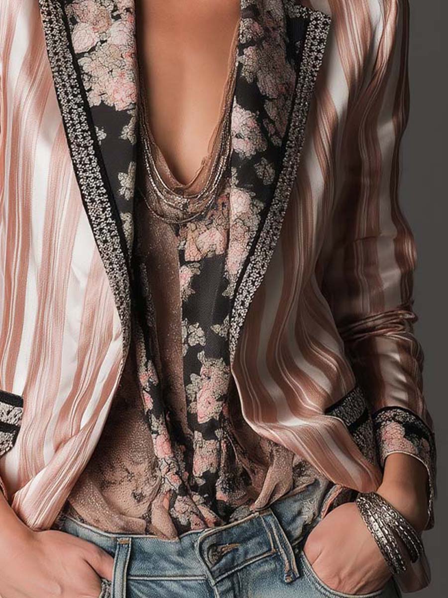 Bohemian stripe blazer back view
