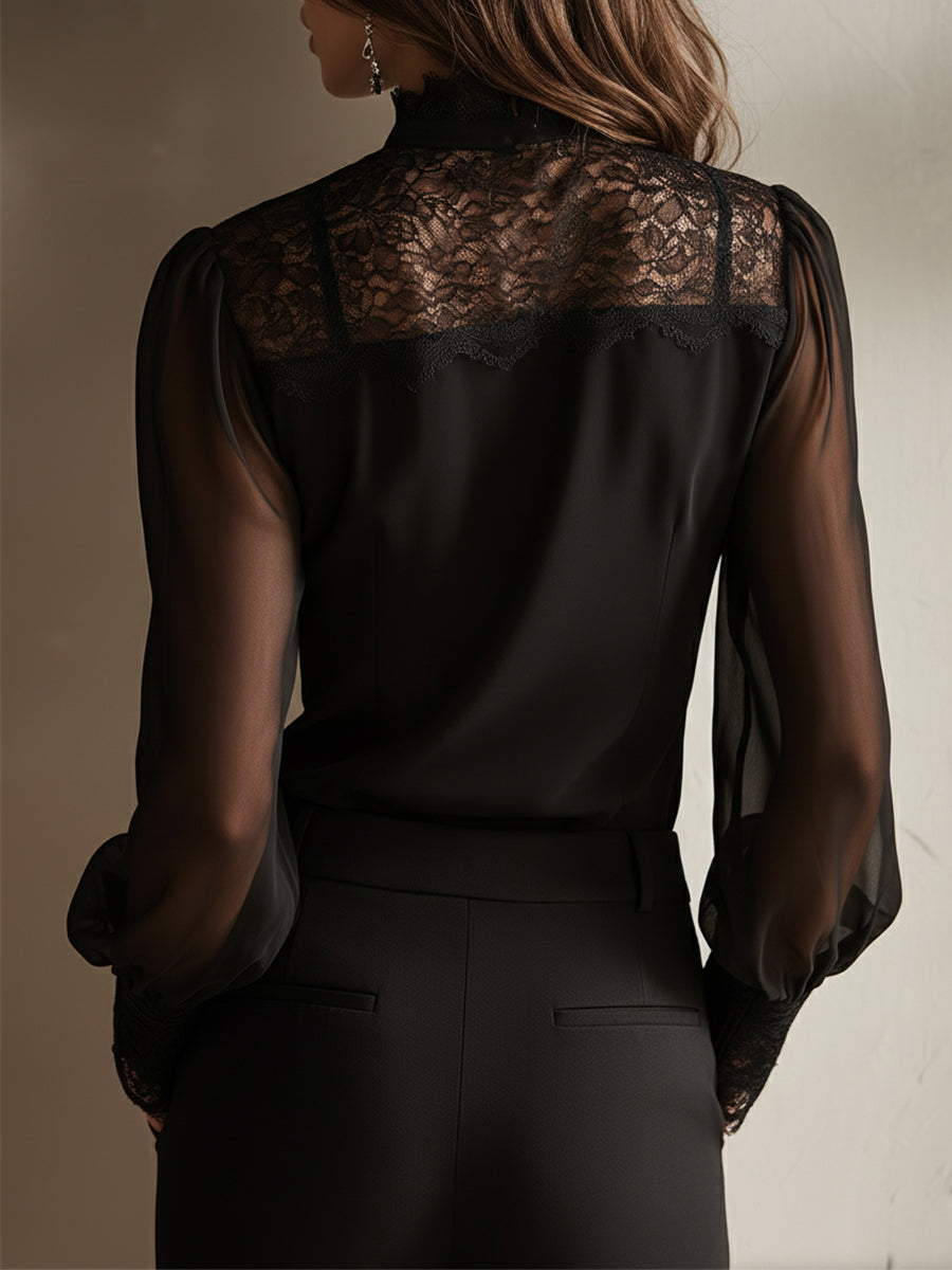 Stand-up collar chiffon blouse side view