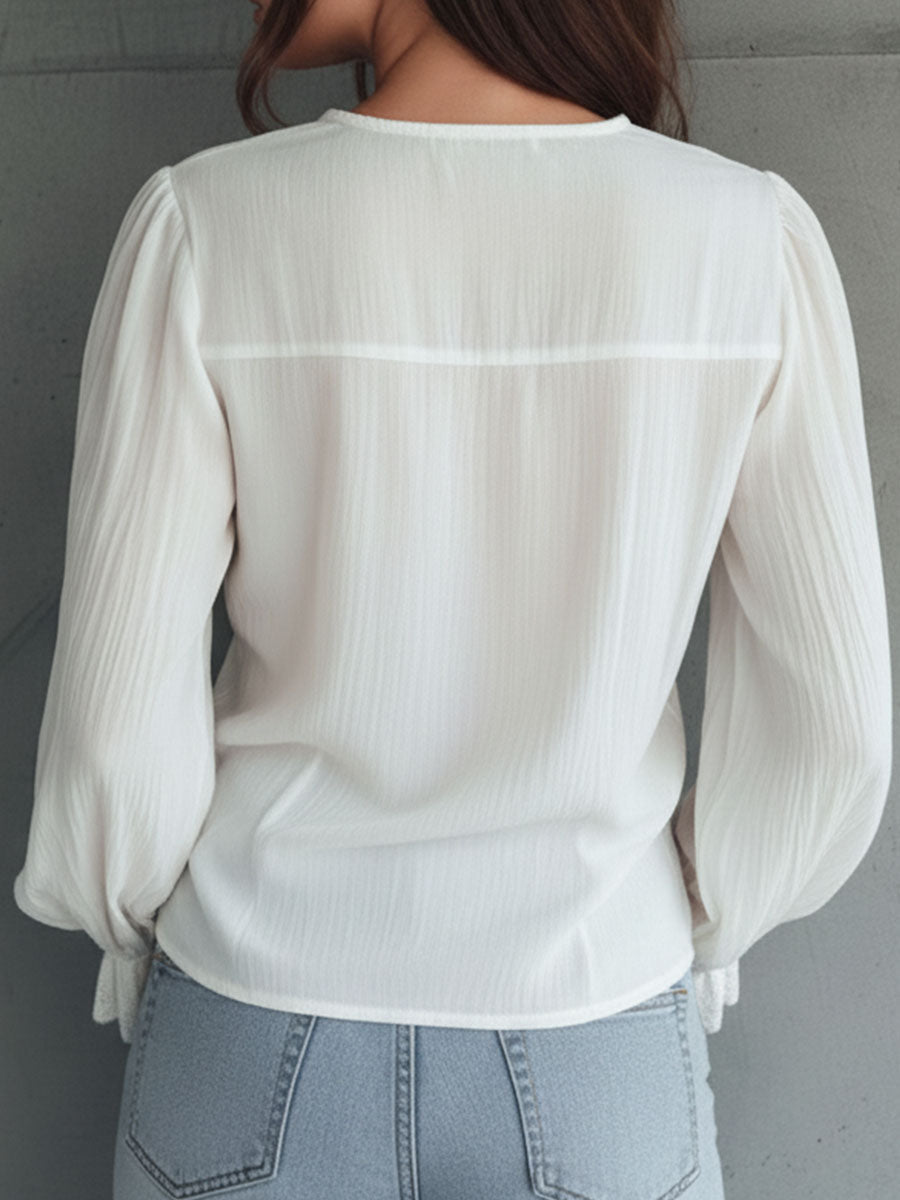 Vintage victorian v-neck ruffle lace blouse back view