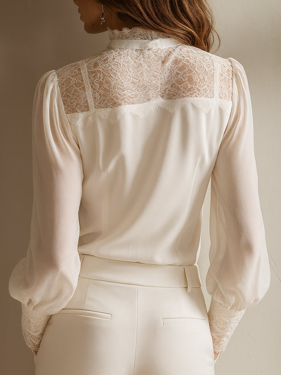 Retro elegant lace collar blouse styled look