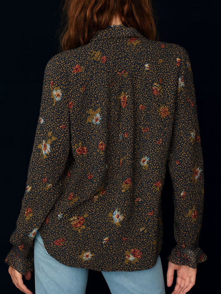 Floral ruffled sleeve blouse side view