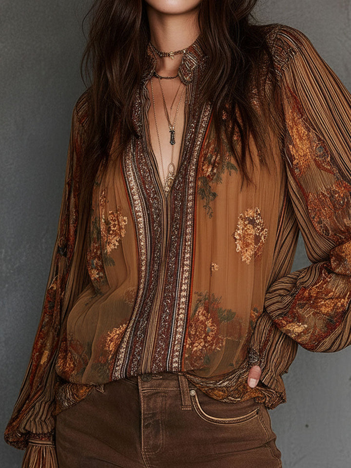 Boho floral billowy blouse back view