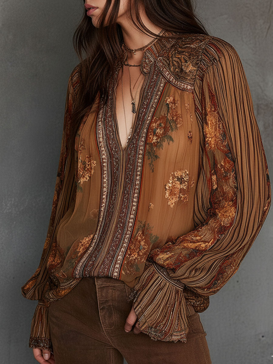 Vintage boho floral blouse full length view
