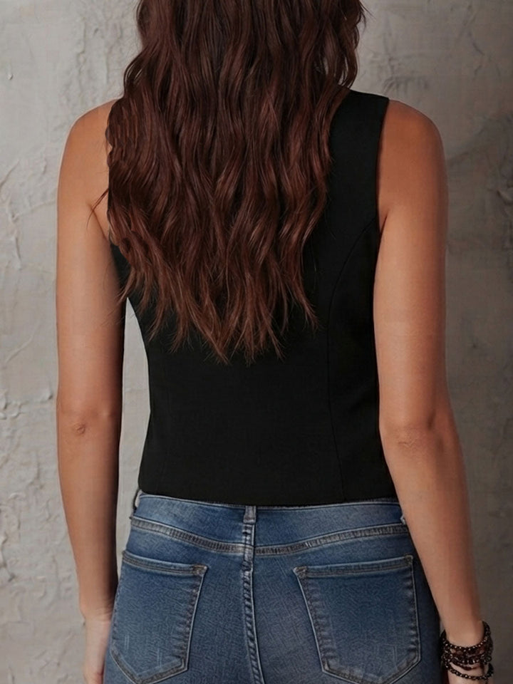 Black corset vest with lace trim styled look