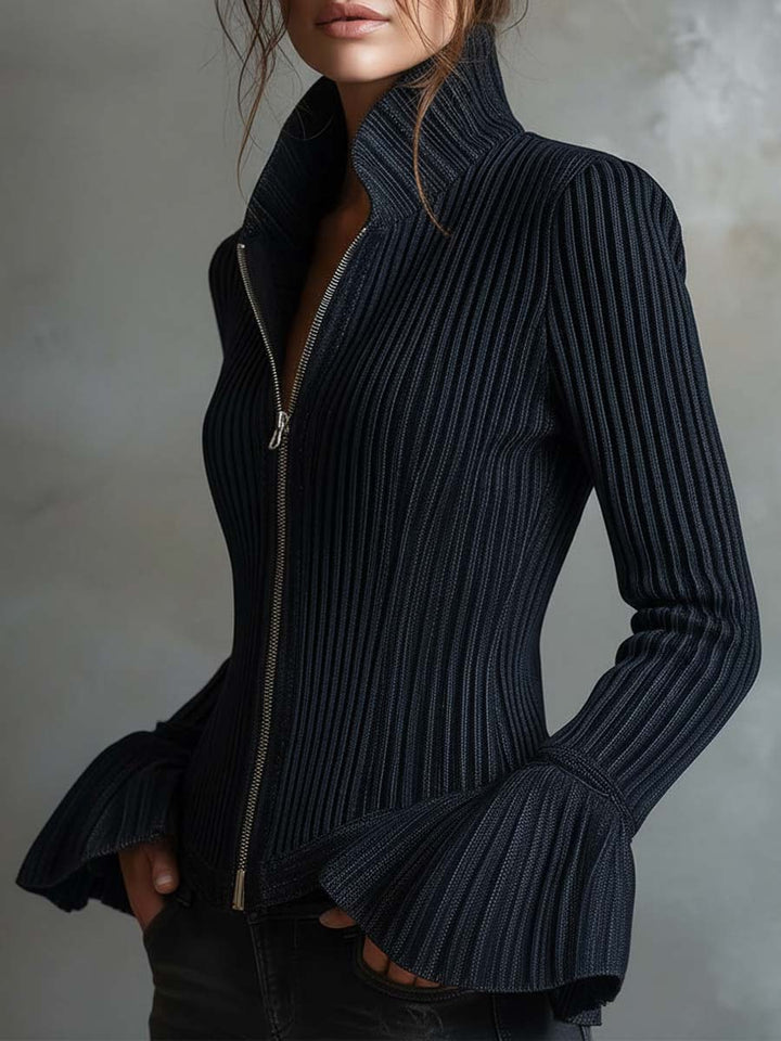 Midnight sparkle ribbed knit jacket detail view