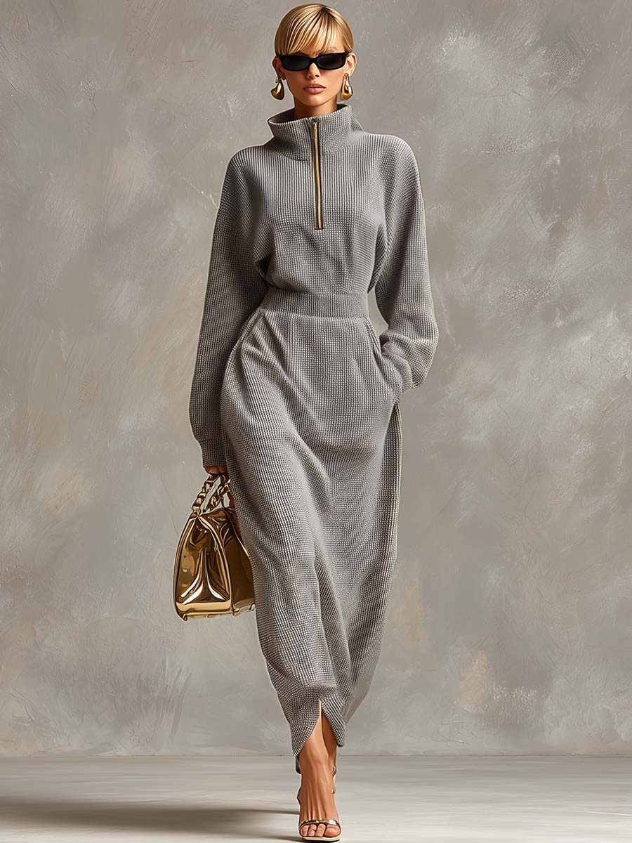 Lillian waffle knit dress – side view casual lapel style women