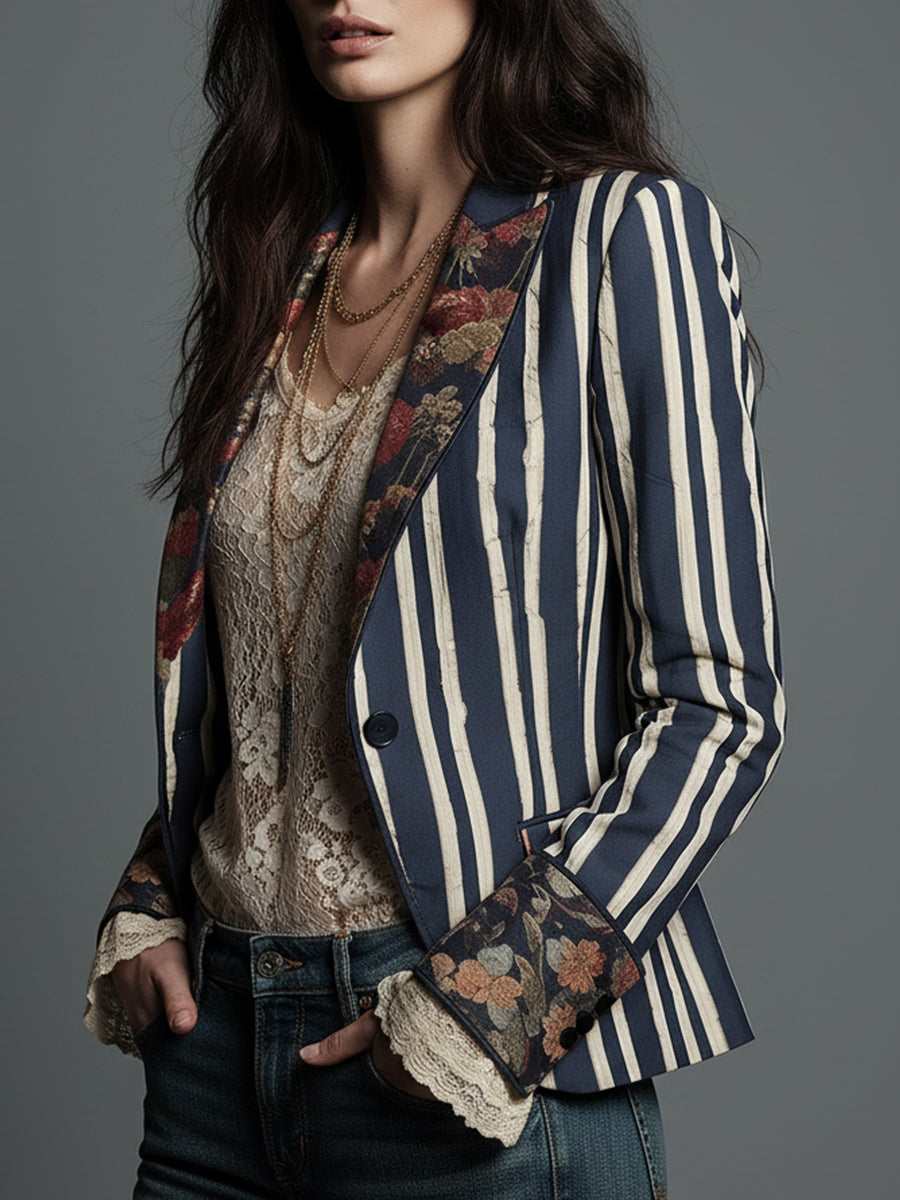 Floral striped blazer back view