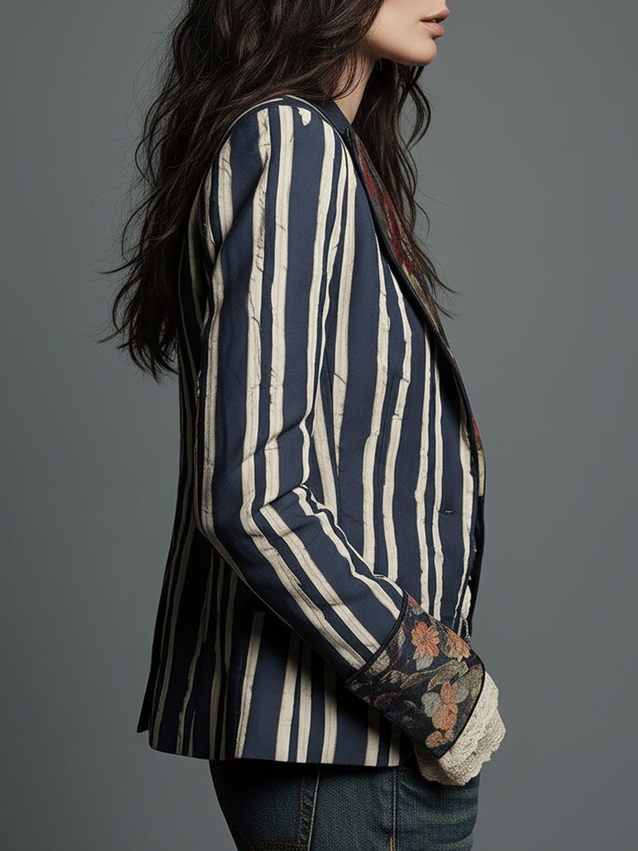 Bohemian floral linen blazer styled outfit