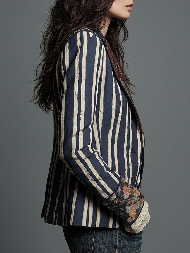 Bohemian floral linen blazer styled outfit