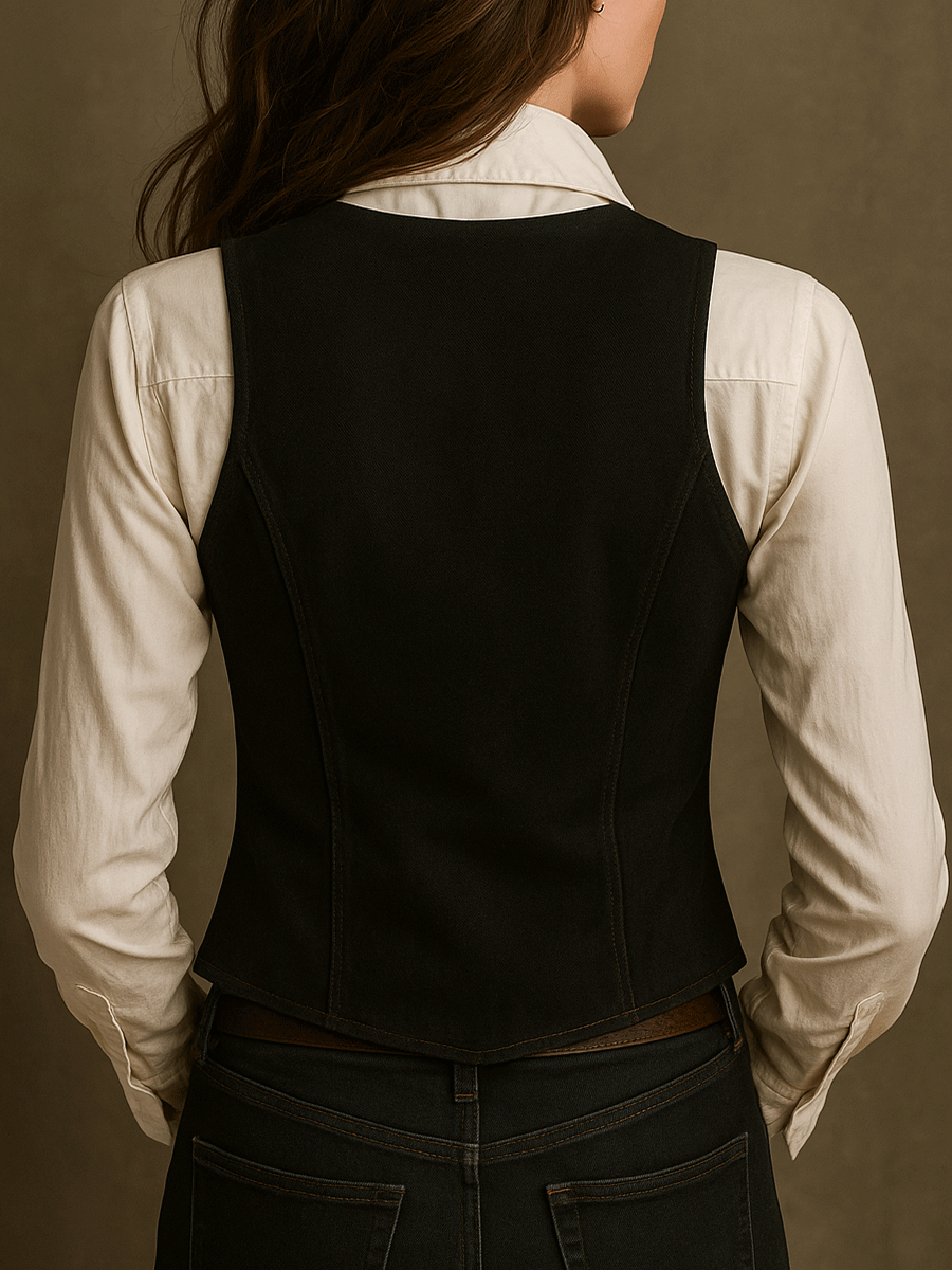 Black embroidered velvet waistcoat side view