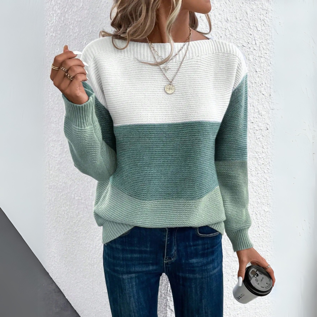 Clara Elegant Three-Color Patchwork Sweater — front view