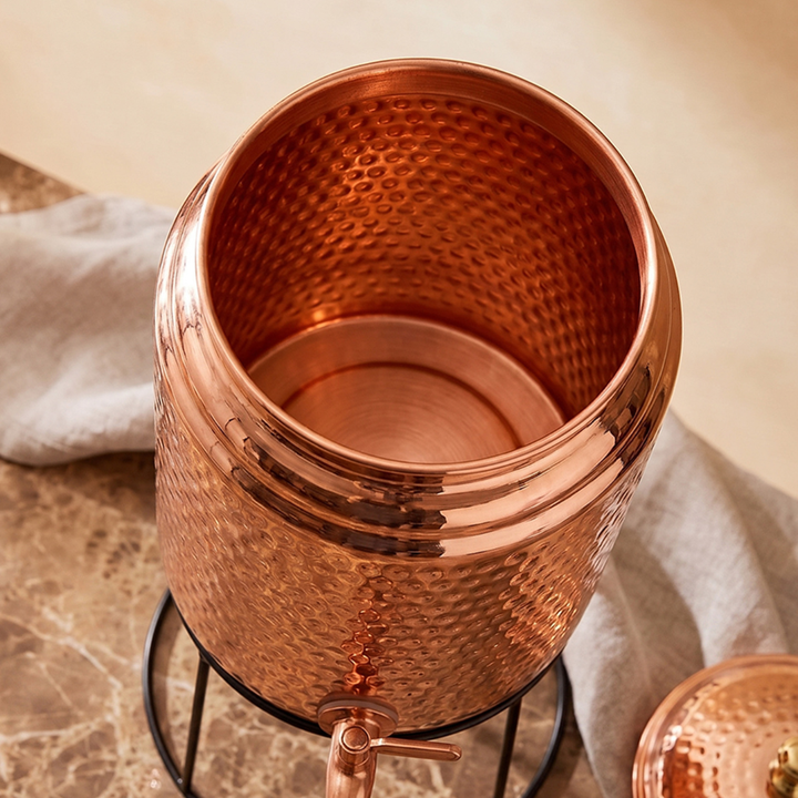 Hammered Pure Copper Water Dispenser 170 oz - Includes 2 Copper Cups