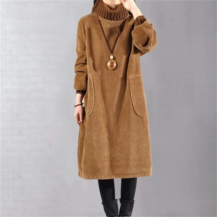 Marilyn cozy turtleneck winter dress – front full-length view women