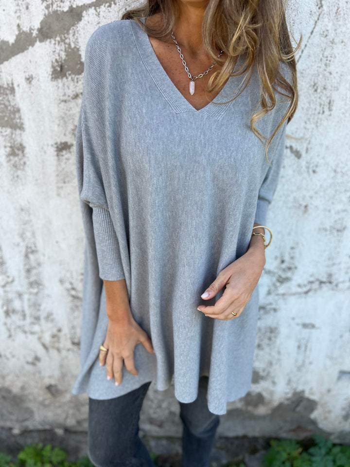 Grace Comfortable V-neck Long Sleeve Sweater — detail view