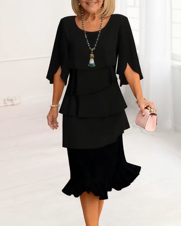 Patricia Ruffle Layered Midi Dress — front view