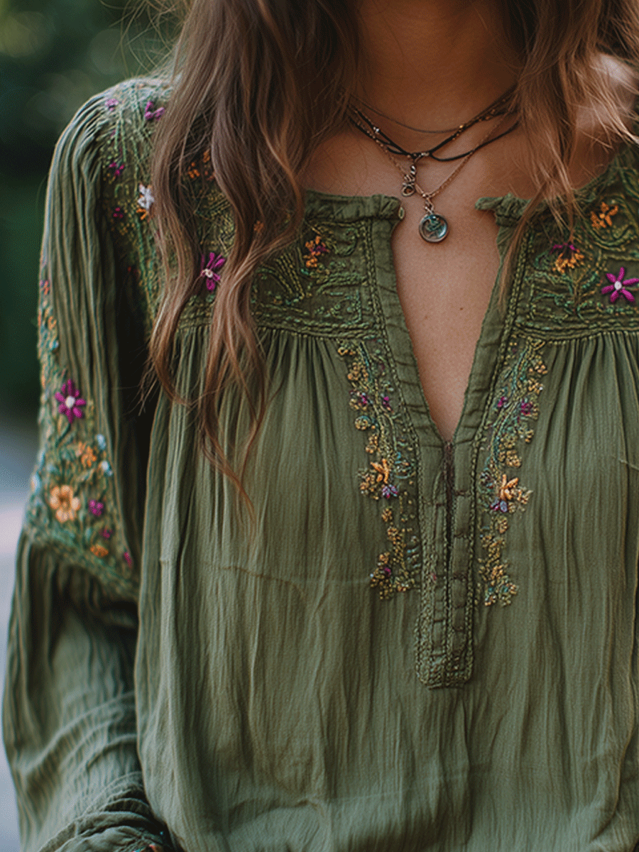 Floral embroidery shirt detail close-up
