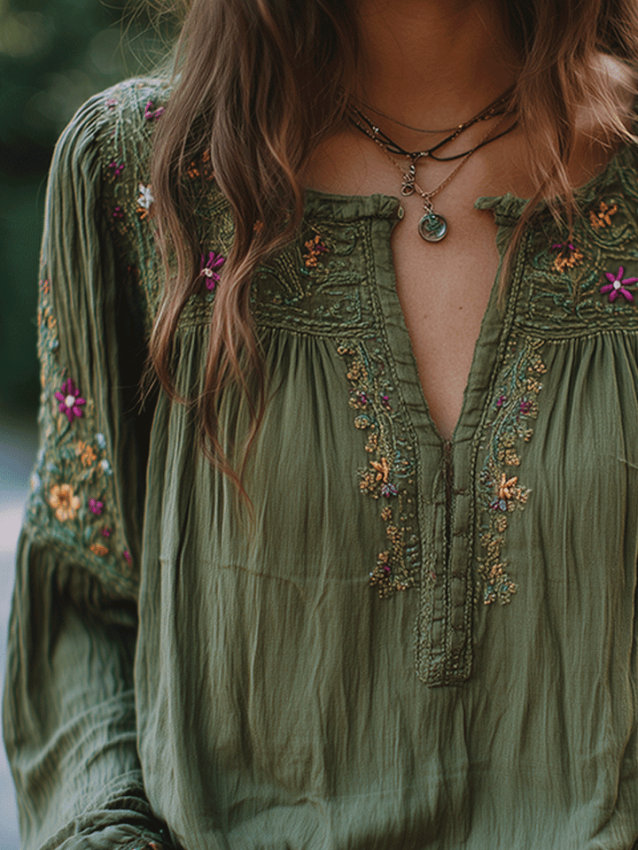 Floral embroidery shirt detail close-up