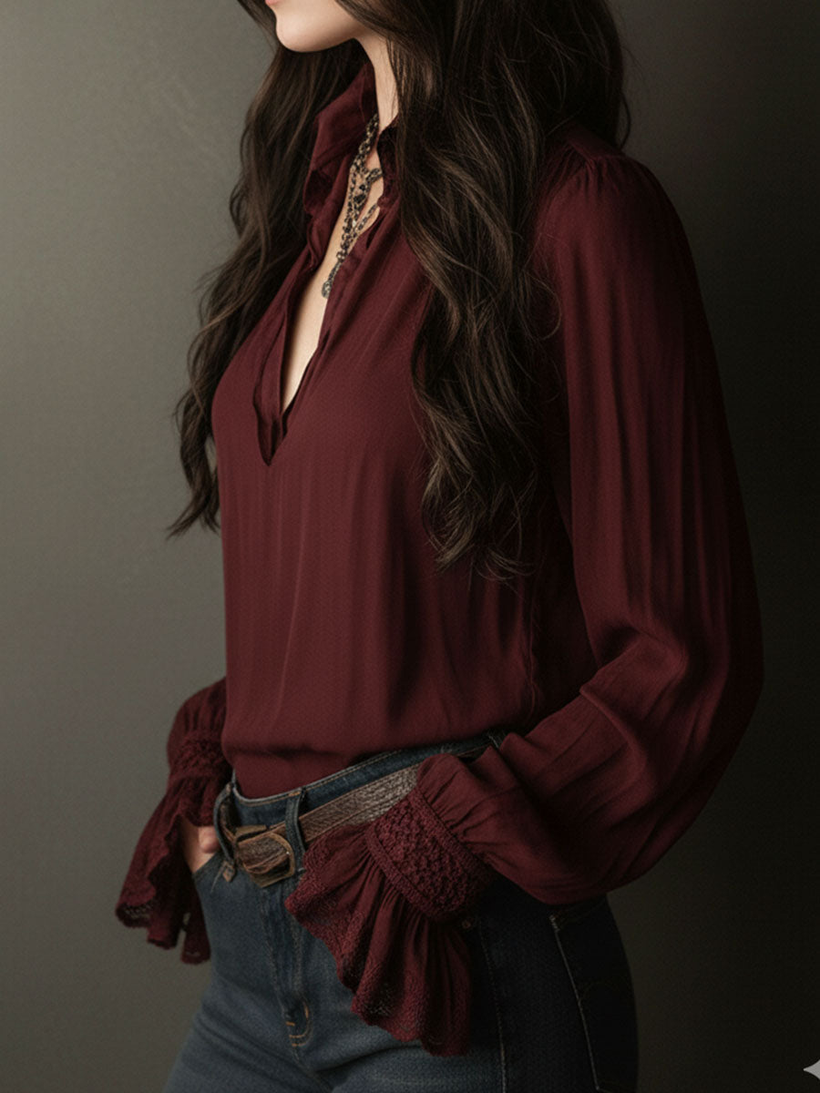 Deep wine red blouse back view
