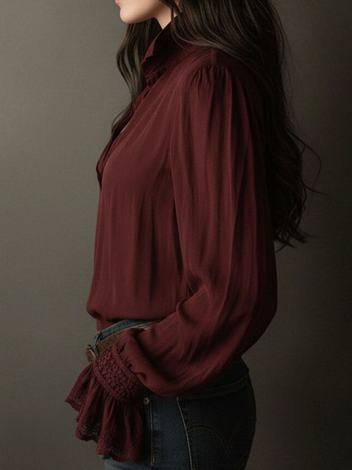 Boho wine red blouse full length view