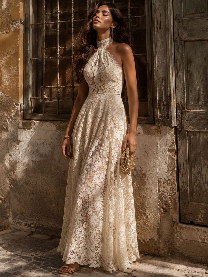 Ivory lace maxi dress side view