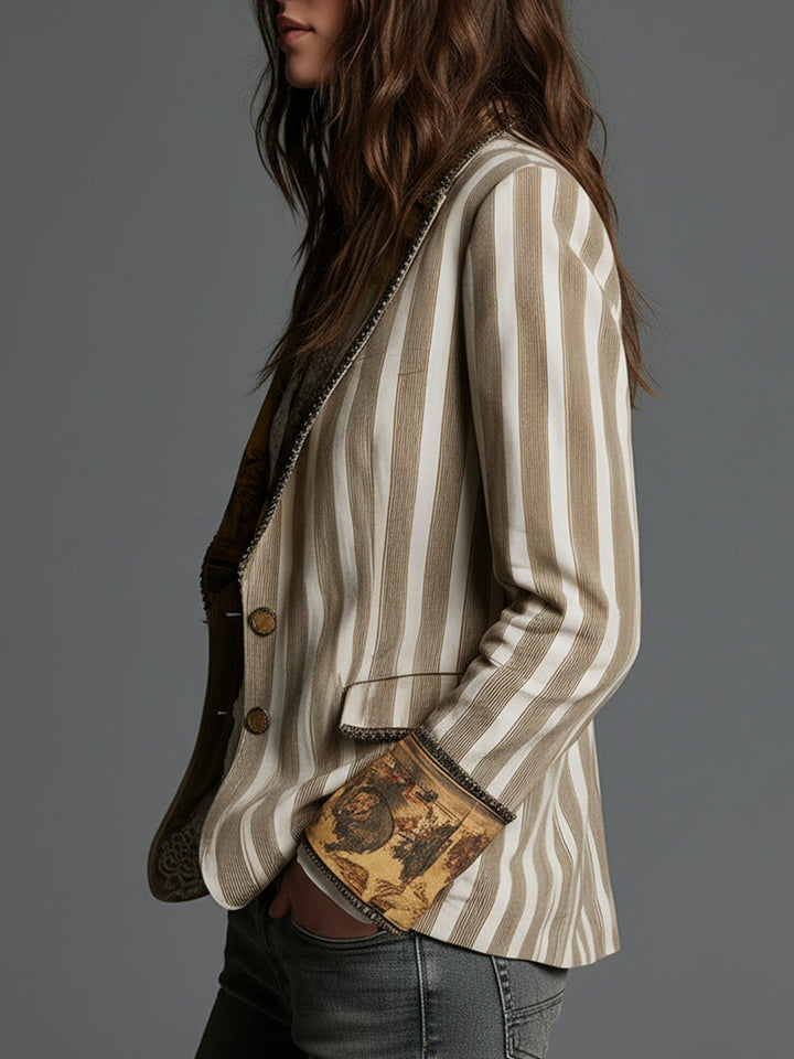 Striped printed lapel blazer side view