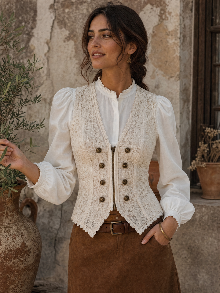 Boho cream floral corset vest styled look
