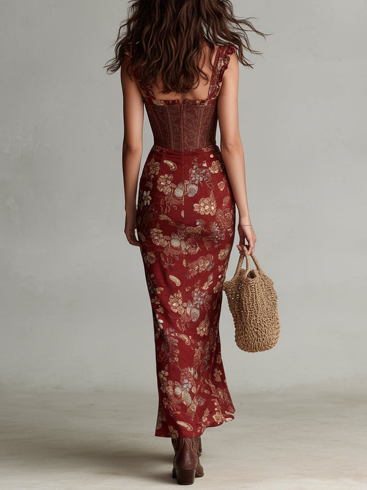 Corset floral maxi dress back view