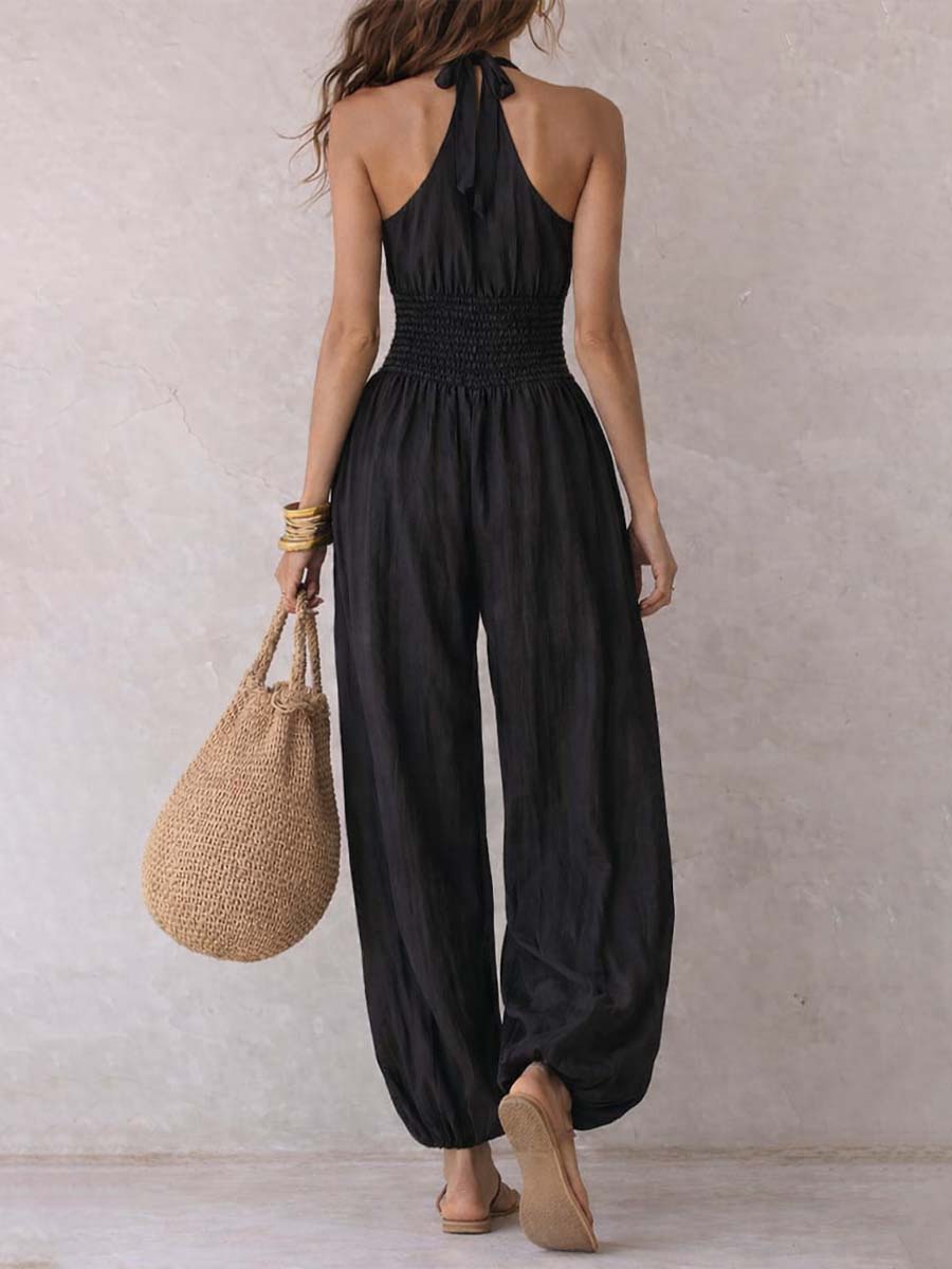 Halter keyhole balloon jumpsuit side view