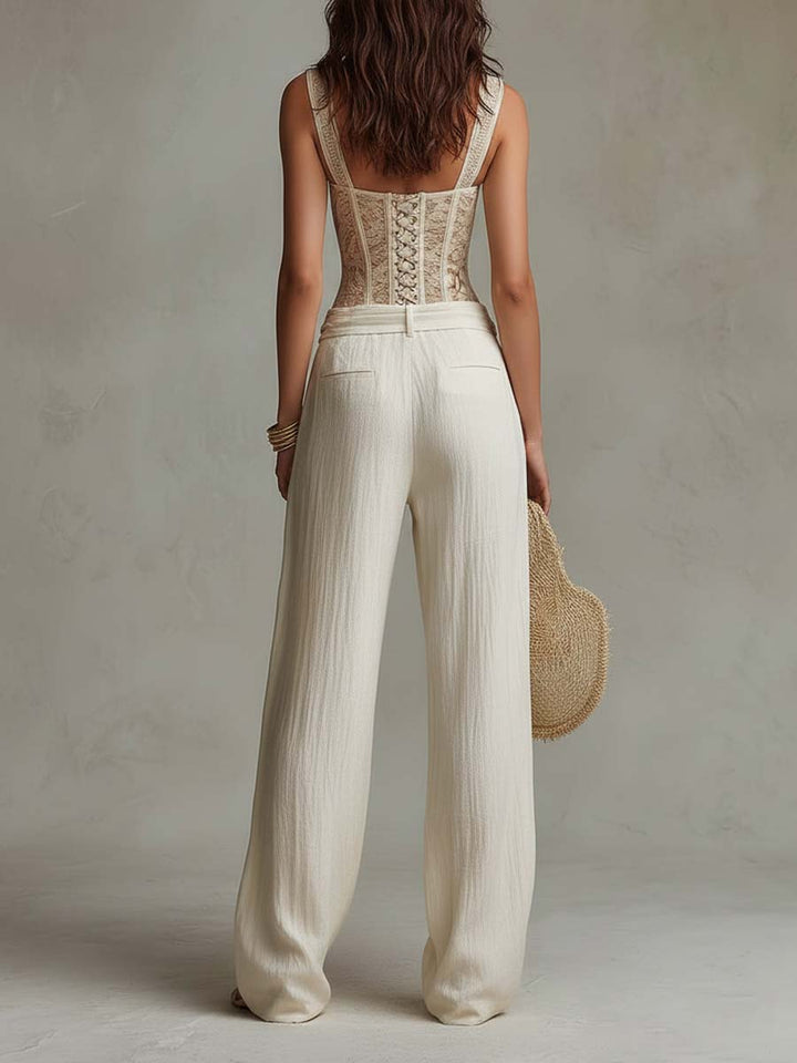 Wide-leg pants lace vest co-ord side view