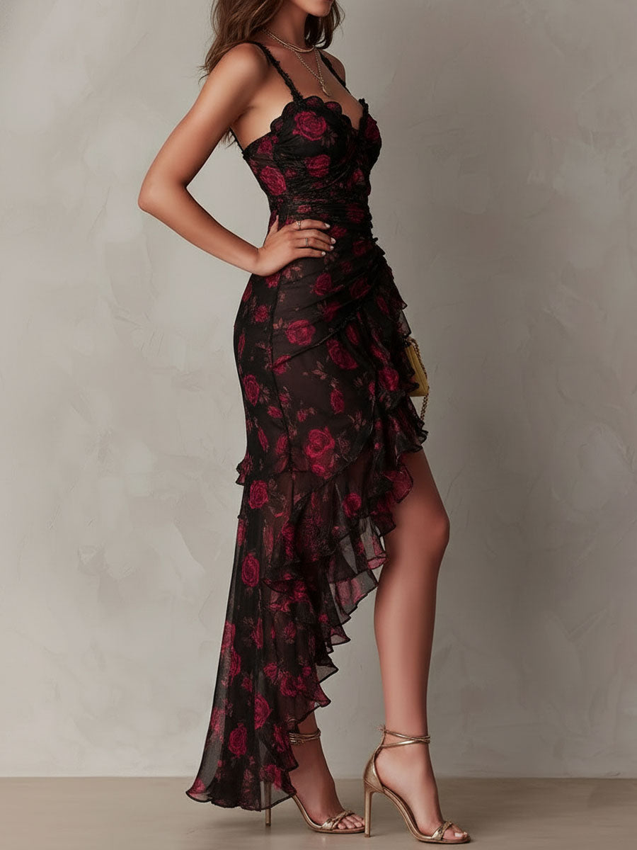 Boho black red floral dress styled outfit