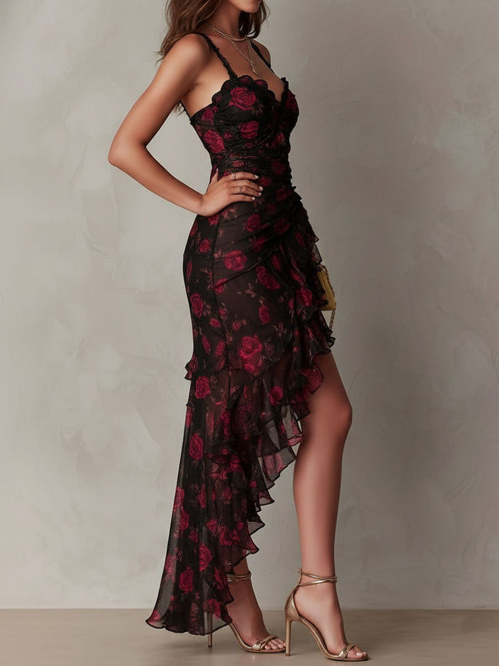Boho black red floral dress styled outfit