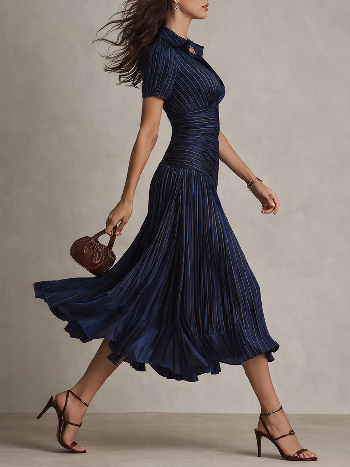 Satin pleated bodycon midi dress detail close-up