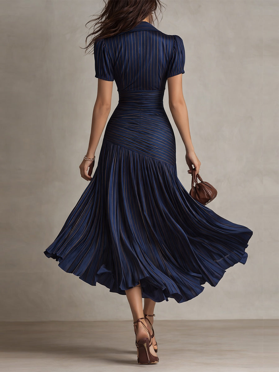 Striped satin bodycon midi dress side view