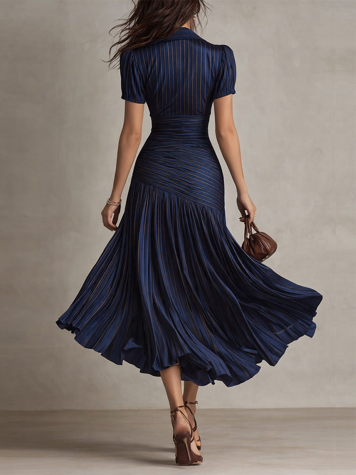 Striped satin bodycon midi dress side view