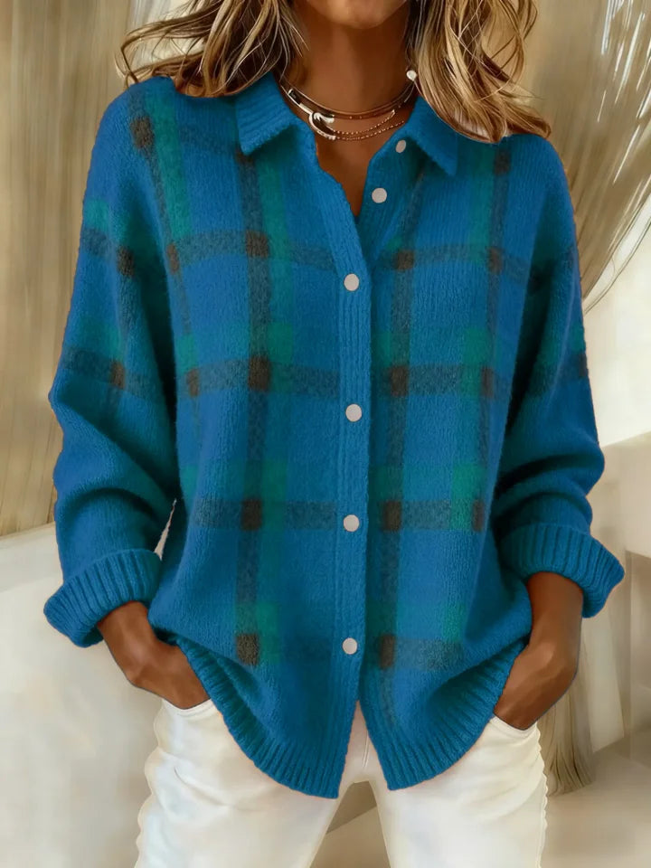 Valeria Casual Contrast Retro Plaid Sweater
