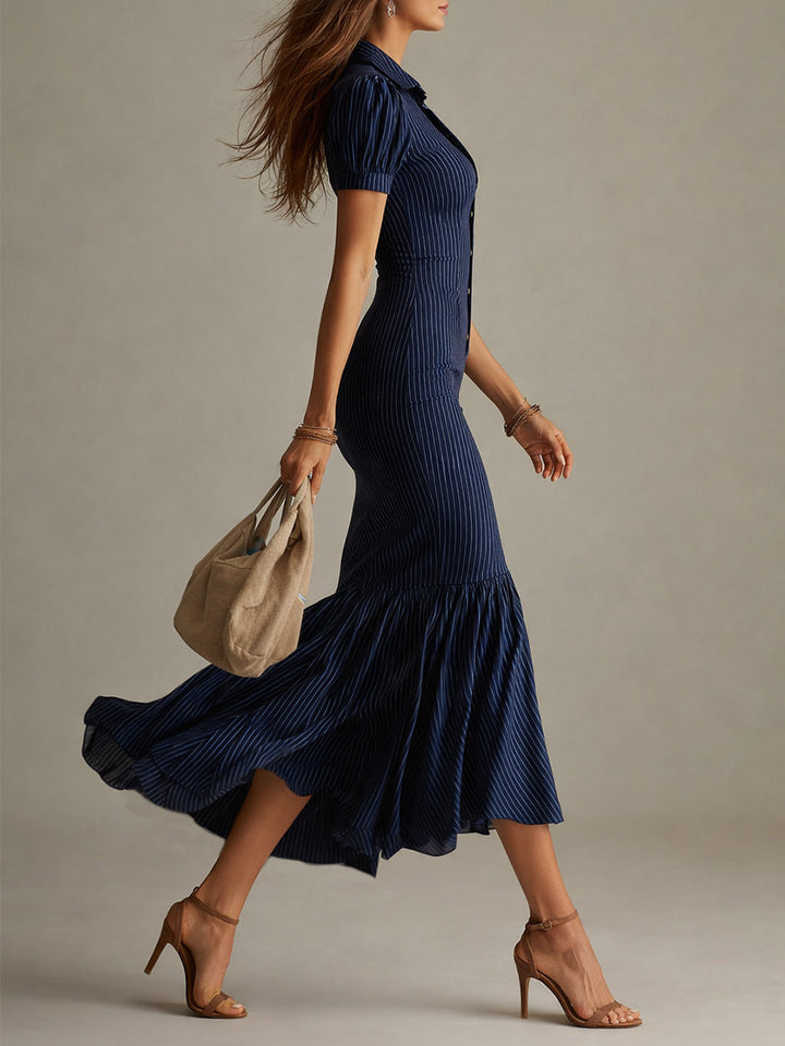Striped mermaid maxi dress side view