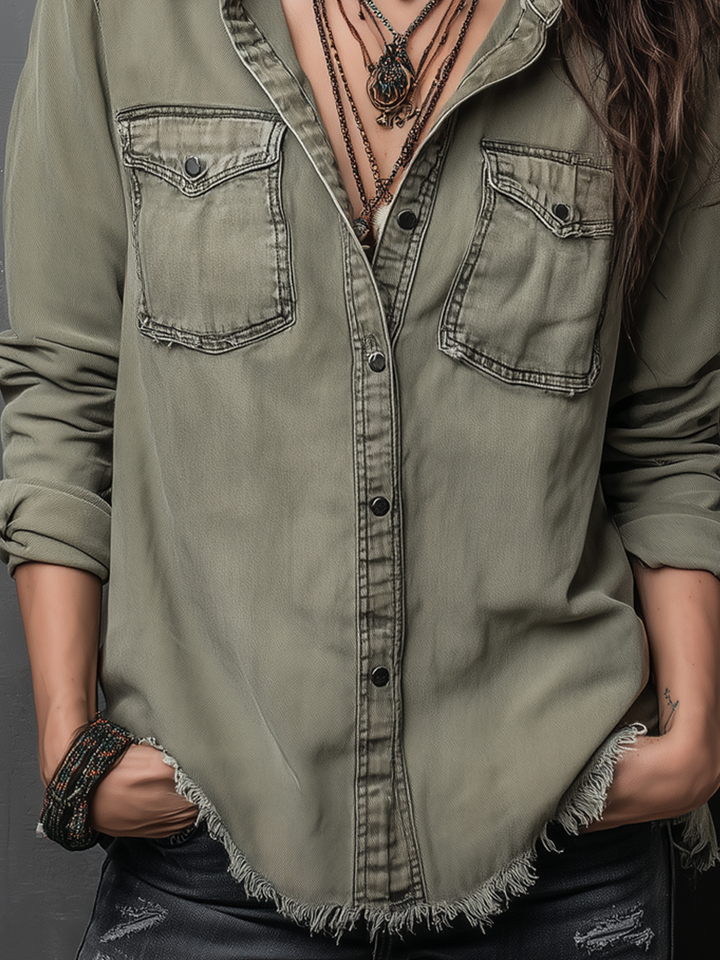 Long sleeve washed blouse full length view