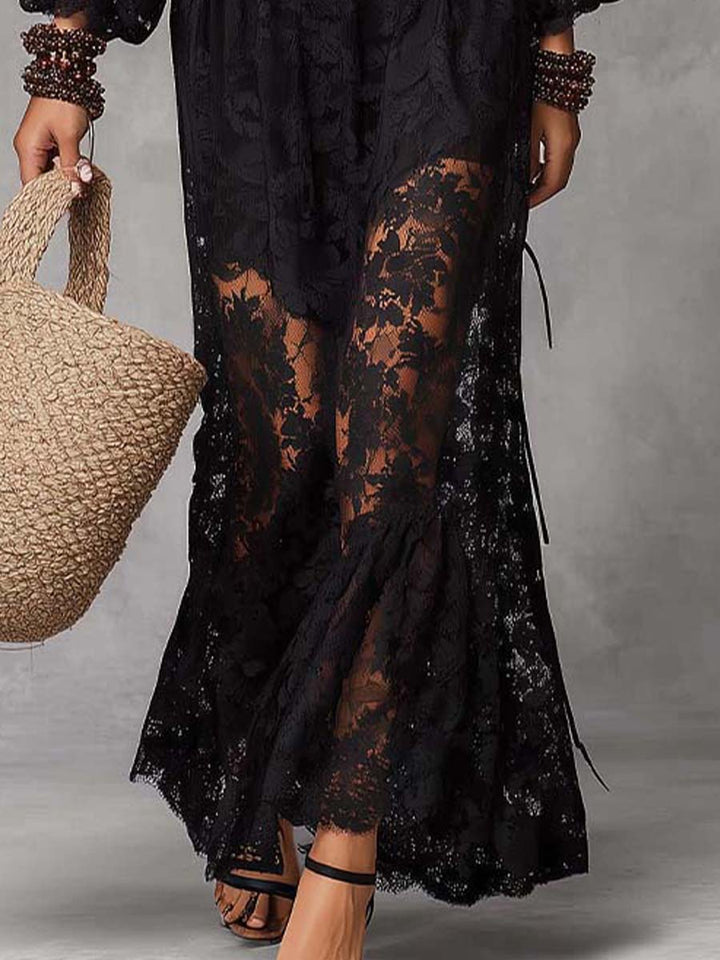 Off-shoulder lace maxi dress back view